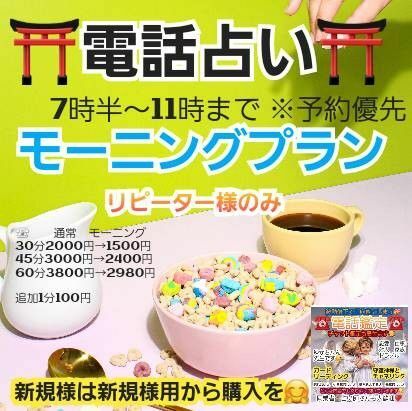 電話占い45分 モーニングプラン　7時半から22時まで 要予約