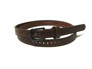  cow leather use Endless pin hole slim leather belt Brown pin buckle free size [ new goods unused ] * outlet *