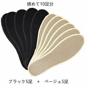 炭消臭インソール 防臭 呼吸 抗菌 洗える 靴の中敷 10足セット（ブラック5足+ベージュ5足）男性用 女性用 サイズ24.5cm