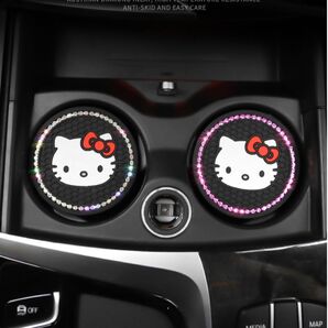車用 コースター ピンクホワイトキラキラストン2個セット