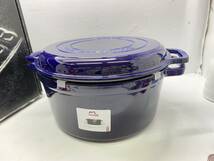 送料無料g21854 Staub 鋳鉄製 7クォート ブレイズ＆グリル グランドブルー 6.7L サイズ 28cm 40508-399 ストウブ 未使用 _画像3