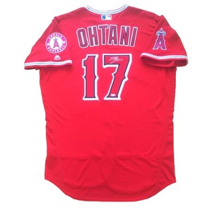 # rare Jersey[48]Size![MLB certification registration ] large . sho flat |OHTANI 2019 year TOPPS Authentic Auto Red Jersey(Majestic company manufactured )