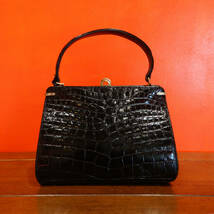 ★60s USA「Lesco」Vintage black crocodile handbag_画像1