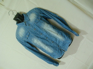 ssy6714 HALHAM 長袖 コットンシャツ ブルー ■ 色落ち ■ カジュアルシャツ シンプル Lサイズ