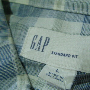 ssy6757 GAP ギャップ 半袖 コットンシャツ ブルーグレー×ホワイト ■ チェック柄 ■ ボタンダウン Lサイズの画像9
