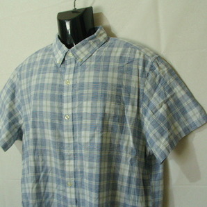 ssy6757 GAP ギャップ 半袖 コットンシャツ ブルーグレー×ホワイト ■ チェック柄 ■ ボタンダウン Lサイズの画像2
