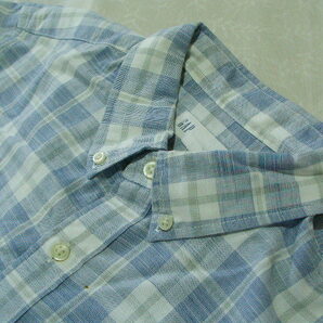 ssy6757 GAP ギャップ 半袖 コットンシャツ ブルーグレー×ホワイト ■ チェック柄 ■ ボタンダウン Lサイズの画像6