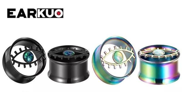 ボディピアス ダブルフレア 目 眼 マルチ ブラック 黒 ストーン レインボー