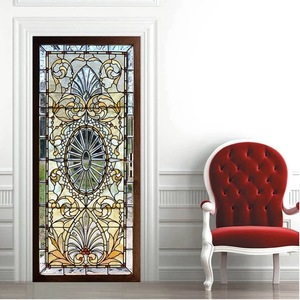 A3540 door door sticker seal waterproof vinyl UV wallpaper bathroom photograph scenery nature empty . glass fake window stained glass manner 77*200cm[003