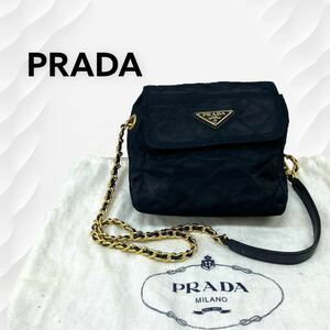保存袋付き PRADA プラダ 三角ロゴメタルプレート キルティング ナイロン ミニ チェーン ショルダーバッグ