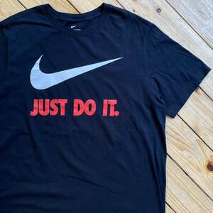 USA古着 NIKE ナイキ Tシャツ 半袖 メンズ Lサイズ ブラック スウッシュロゴ JUST DO IT プリント アメカジ カジュアル アメリカ仕入 T2165