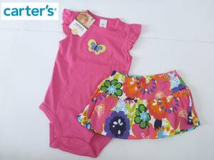 新品 carter's カーターズ ★ピンク　半袖Tシャツ+スカート　バタフライ　花柄スカート　12ｍ…身長70-80㎝