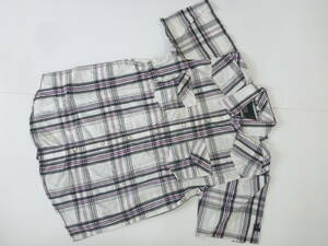 新品 MICROS★黒×白×紫　チェック柄　ロゴ刺繍　半袖シャツ　10…身長140㎝相当