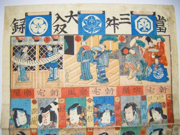 江戸浮世絵芳幾おもちゃ興行歌舞伎俳優「當三舛大入双六」彩色木版画