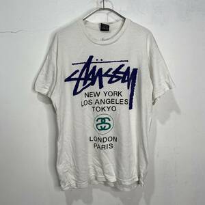 送料無料☆Stussy☆ステューシー☆ワールドツアーロゴプリントTシャツ☆00s☆両面プリント☆半袖☆ホワイト☆M☆G23