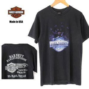 USA製 HARLEY-DAVIDSON Tシャツ タイガー×3Dビッグロゴ BARNET 黒(M)