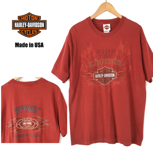 USA製 HARLEY-DAVIDSON Tシャツ 両面プリント ONTARIO,CANADA レッド(L)