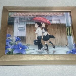 【美品】 からかい上手の高木さん 見守りたい初恋展 キャンバスボードB 「雨」原画 + シンプル樹脂額縁ゴールド