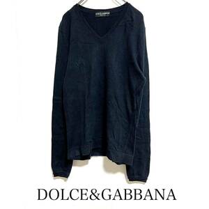 DOLCE&GABBANA Dolce and Gabbana size 44 V neck sweater knitted cotton navy 