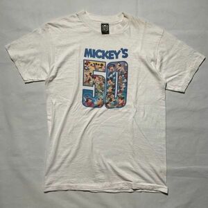 レア! 70s ミッキー 50周年 Tシャツ USA製 ビンテージ L Anvil 黒タグ 綿100 ディズニー Mickey 80s 90s