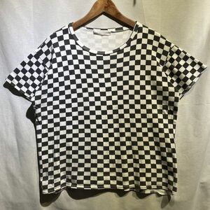 希少! 80s 染み込み チェッカーフラッグ Tシャツ ビンテージ OLD スケーター サーフ プリント 白黒 90s