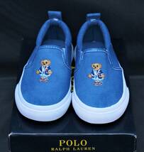 SALE！【新品】US8 16.3cm POLO RALPH LAUREN ポロ ラルフローレン CARLEE BEAR スリッポン 後染めデニムカラー ポロベアー_画像1