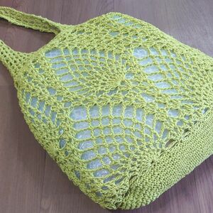 夏　パイナップル編みバッグ　緑　かぎ針編み　ハンドメイド