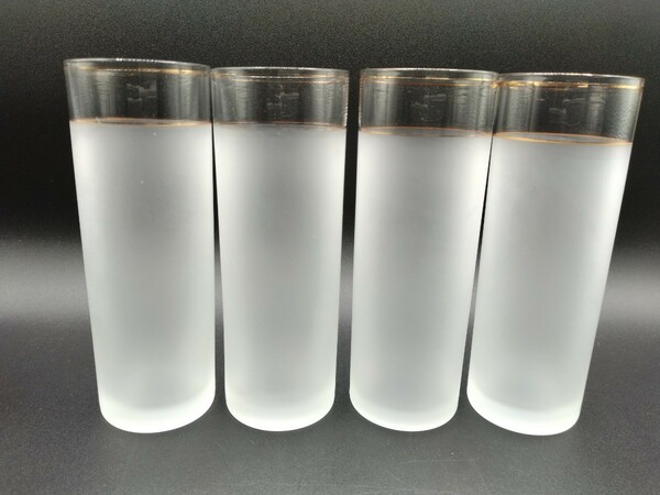 昭和レトロ 金彩 タンブラー グラス 4個 小倉玉屋 在印 ガラス コップ