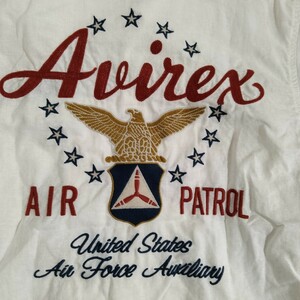 AVIREX アヴィレックス　アビレックス AIR PATROL 刺繍　半袖　綿麻　コットンリネン　シャツ ホワイト ミリタリー　オープンカラー　開襟