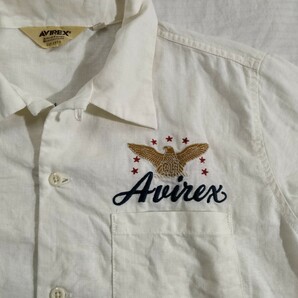 AVIREX アヴィレックス アビレックス AIR PATROL 刺繍 半袖 綿麻 コットンリネン シャツ ホワイト ミリタリー オープンカラー 開襟の画像5