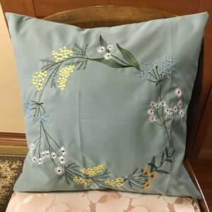 new goods pillowcase botanikaru ash floral print embroidery 45.×45. click post 185 jpy ( green )