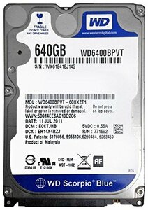 【中古】 Western Digital 640?GB SATA 8?MB 5400rpm (wd6400bpvt) -