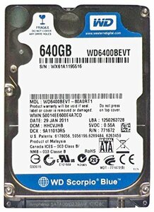 【中古】 Western Digital 2.5インチ内蔵HDD 640GB Serial-ATA3.0Gb 5400r