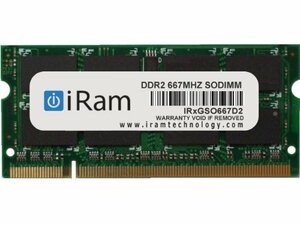 【中古】 iRam Technology Mac用メモリ DDR2 667 1GB 200pin SO-DIMM IR1