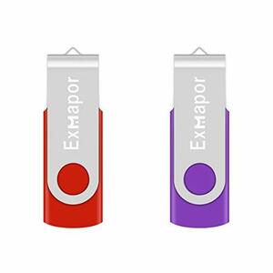 【中古】 Exmapor USBメモリ 32GB 高速 マイクロUSB 回転式 2個セット (赤 紫)