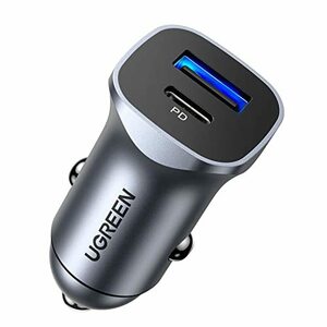 【中古】 UGREEN シガーソケット USB カーチャージャー PD&QC 3.0対応 車載充電器 【2ポート 20W