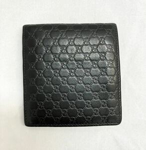 中古 グッチGUCCI 二つ折り財布 150413 マイクロ グッチシマ GGパターン ブラック 小銭入れ付 箱付き 147792