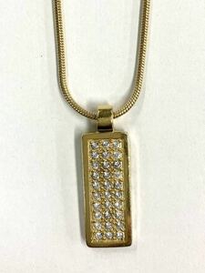 中古美品 クリスチャンディオール Christian Dior ネックレス トロッター プレート ゴールド GP ラインストーン レディース 147330