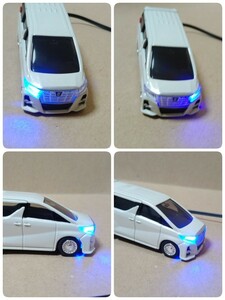  dummy scanner Alphard 30 series previous term white pearl non-genuine wheel Tomica TOYOTA LED 12V 2 light blinking anti-theft minicar 