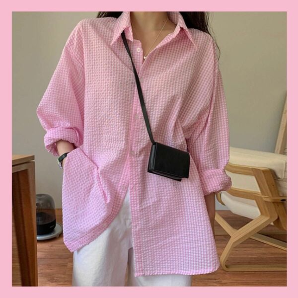 【新品】 夏の羽織もの 日焼け対策 ピンク Sサイズ 長袖 チェック かわいい