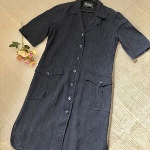 ウィークエンドマックスマーラ リネン半袖ワンピース ダークグレー M