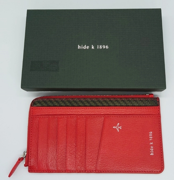 新品 定価3.5万 hide k 1896 Suit Wallet カーボンファイバー レザー スーツウォレット スマートウォレット 長財布 RED TL