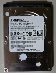 3796 2.5インチ内蔵SATAハードディスク 7mm 500GB 東芝 MQ01ABF050 5400rpm 注意 使用8974時間 富士通 Windows8.1Pro CP626814-01