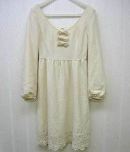  beautiful goods ] JILLSTUART * beautiful cream white embroidery race design wool One-piece * Jill Stuart 