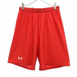 アンダーアーマー ロゴプリント バスケ ショートパンツ MD レッド UNDER ARMOUR ロゴワッペン ゲームパンツ メンズ 230730