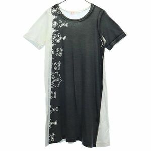 ネネット 総柄 ワンピース 2 グレー×ホワイト Ne-net 半袖ロングTシャツ レディース 230618