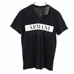 未使用 アルマーニエクスチェンジ Vネック プリント 半袖 Tシャツ S ブラック系 ARMANI EXCHANGE ロゴ メンズ 230630