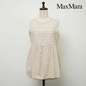 美品 Max Mara マックスマーラ チェック シルク混 ノースリーブフレアブラウスカットソー トップス レディース ベージュ サイズS*EC397