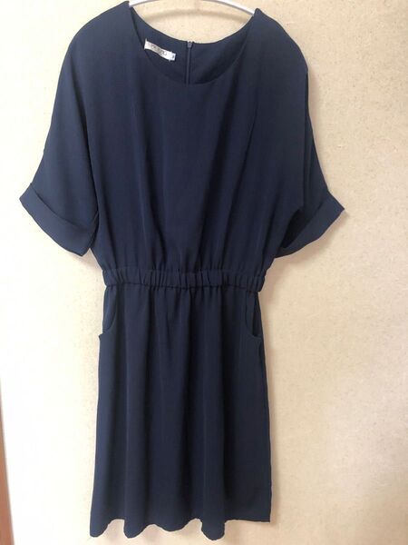 ワンピース 半袖 膝丈 ネイビー 美品