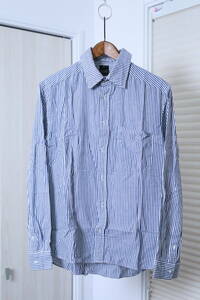 *DOUBLE STANDARD CLOTHING double standard closing stripe pattern long sleeve shirt old clothes used man men's 48M blue blue white clothes used 